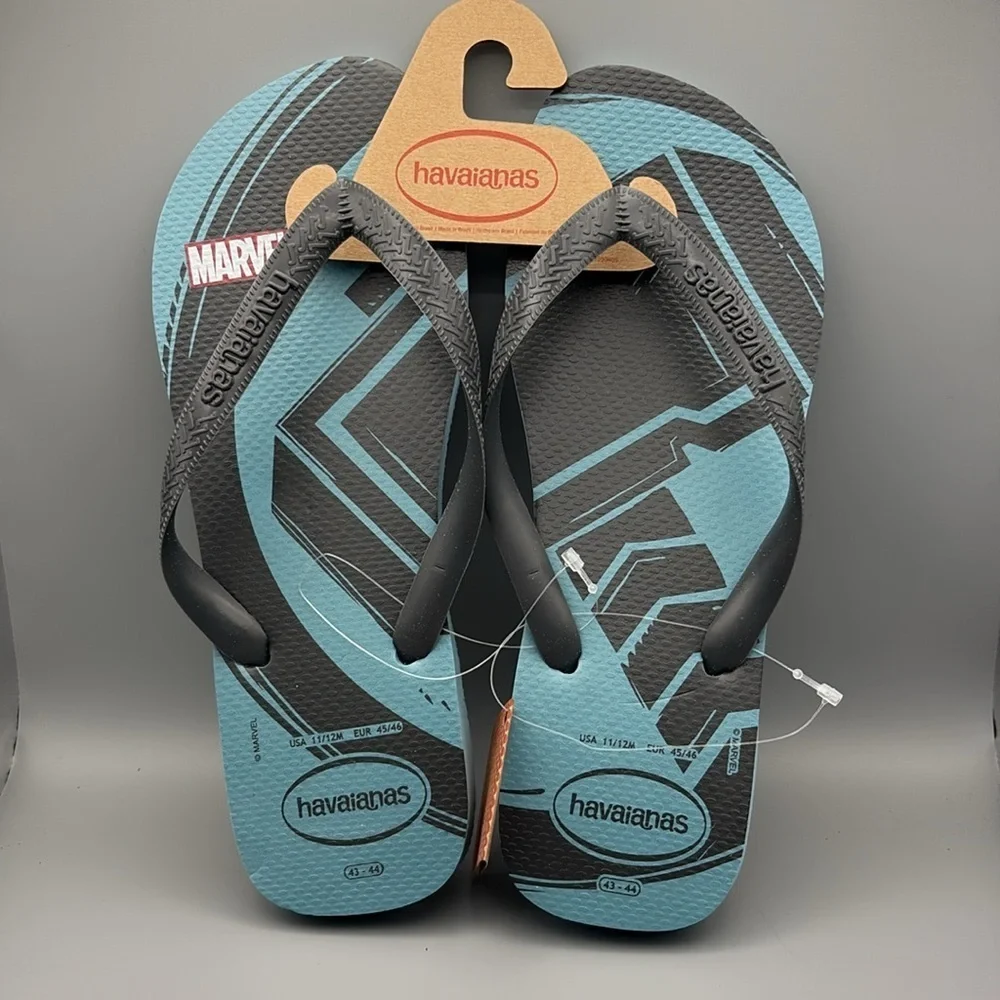 Havaianas Marvel Blue and Grey Flip Flops size 11/12, new.